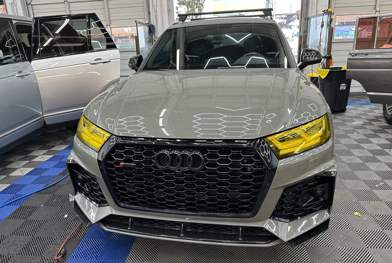 Audi RS with yellow tinted headlight film