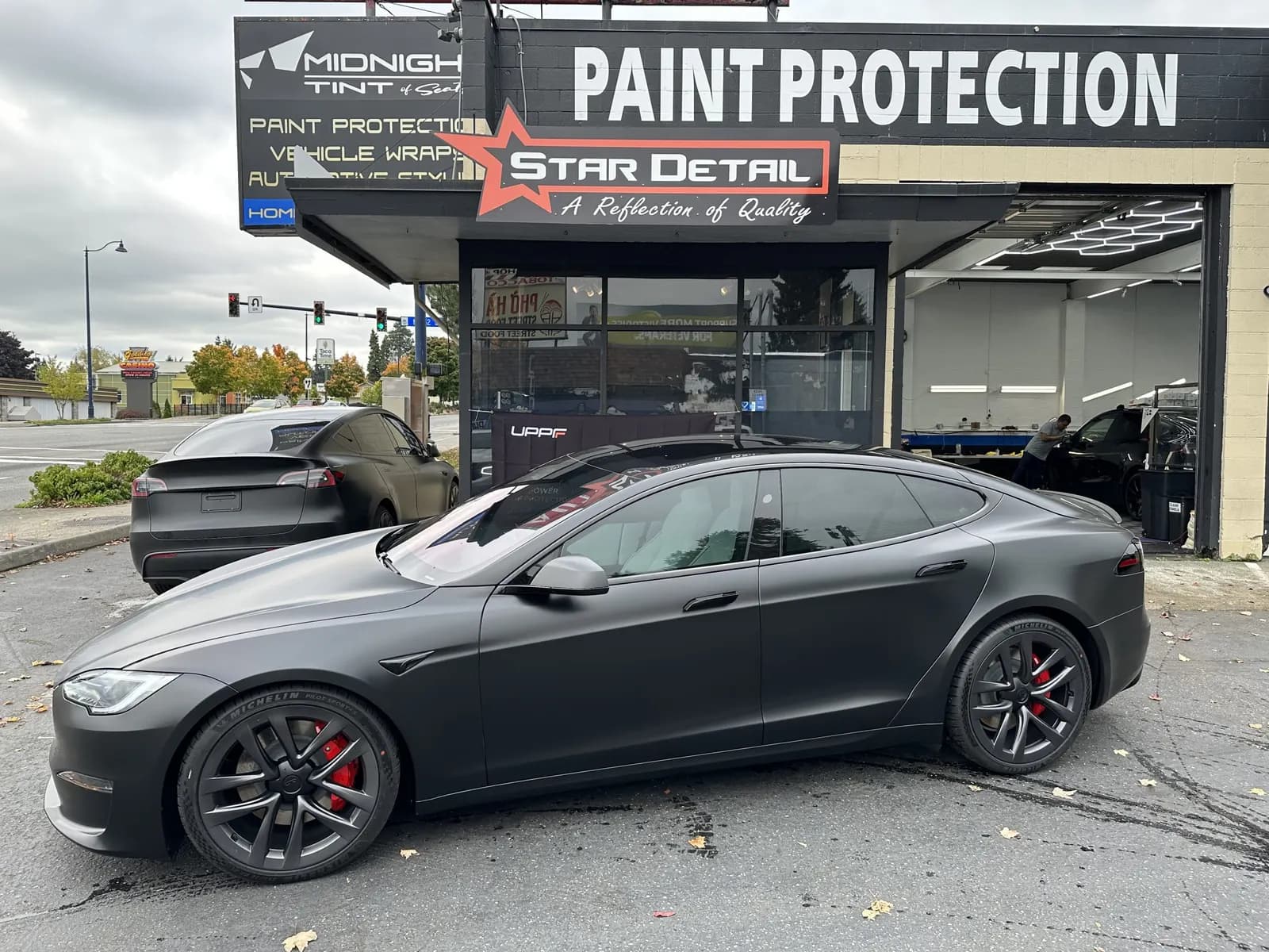 Black Tesla Model S with ceramic tint