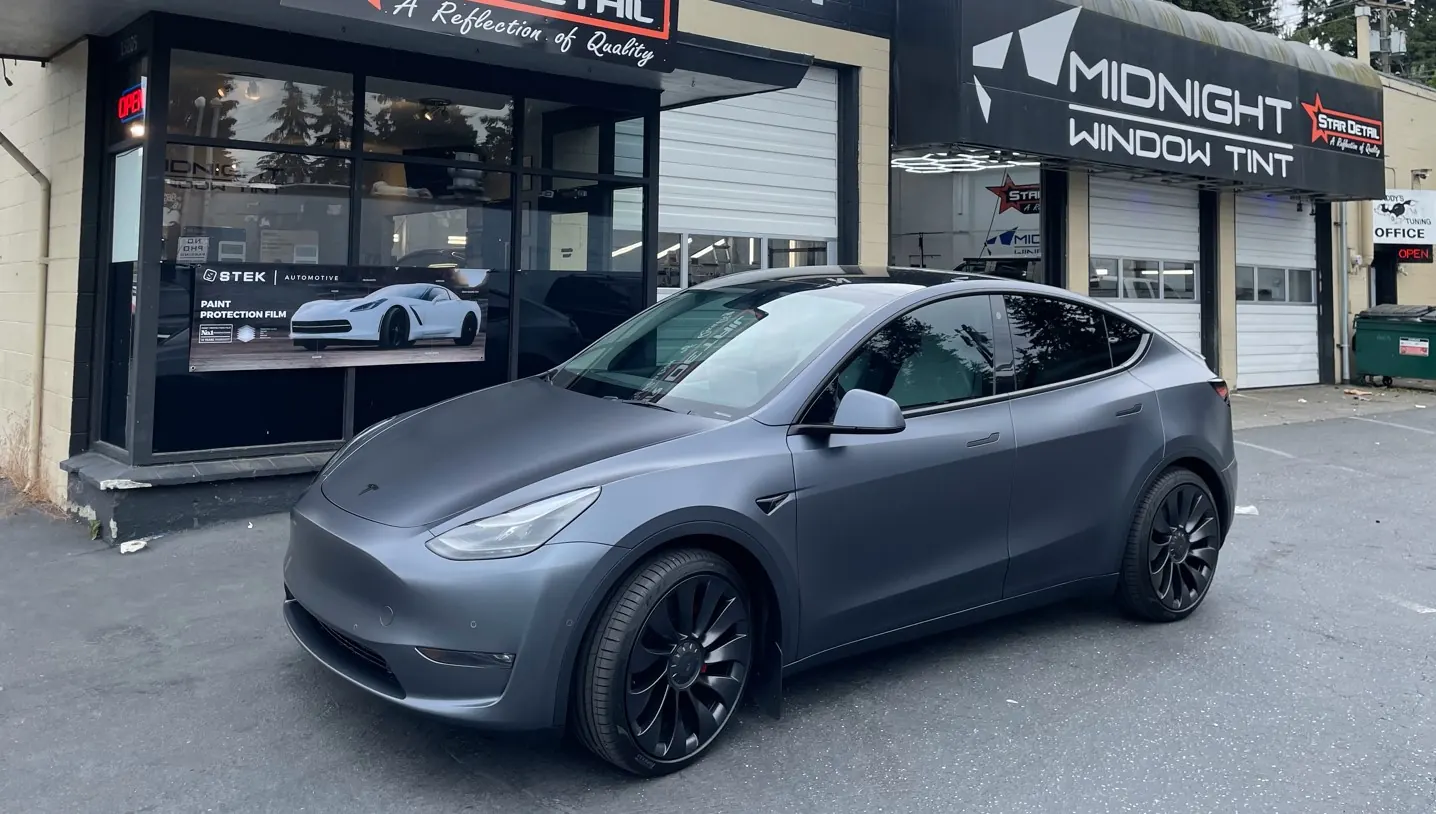 Gray Tesla Model Y with ceramic tint